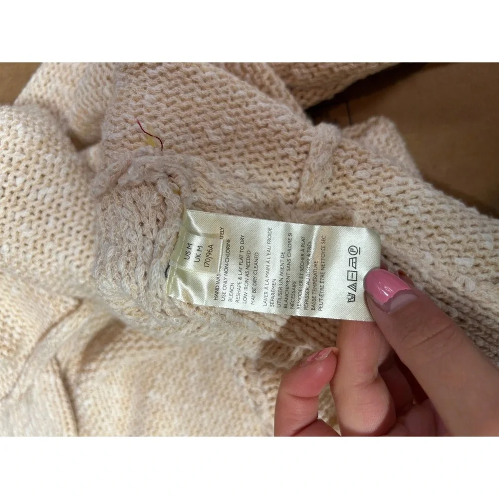 Free People Bright Lights Open Knit Dolman Sweater Cream Medium Beach Coastal